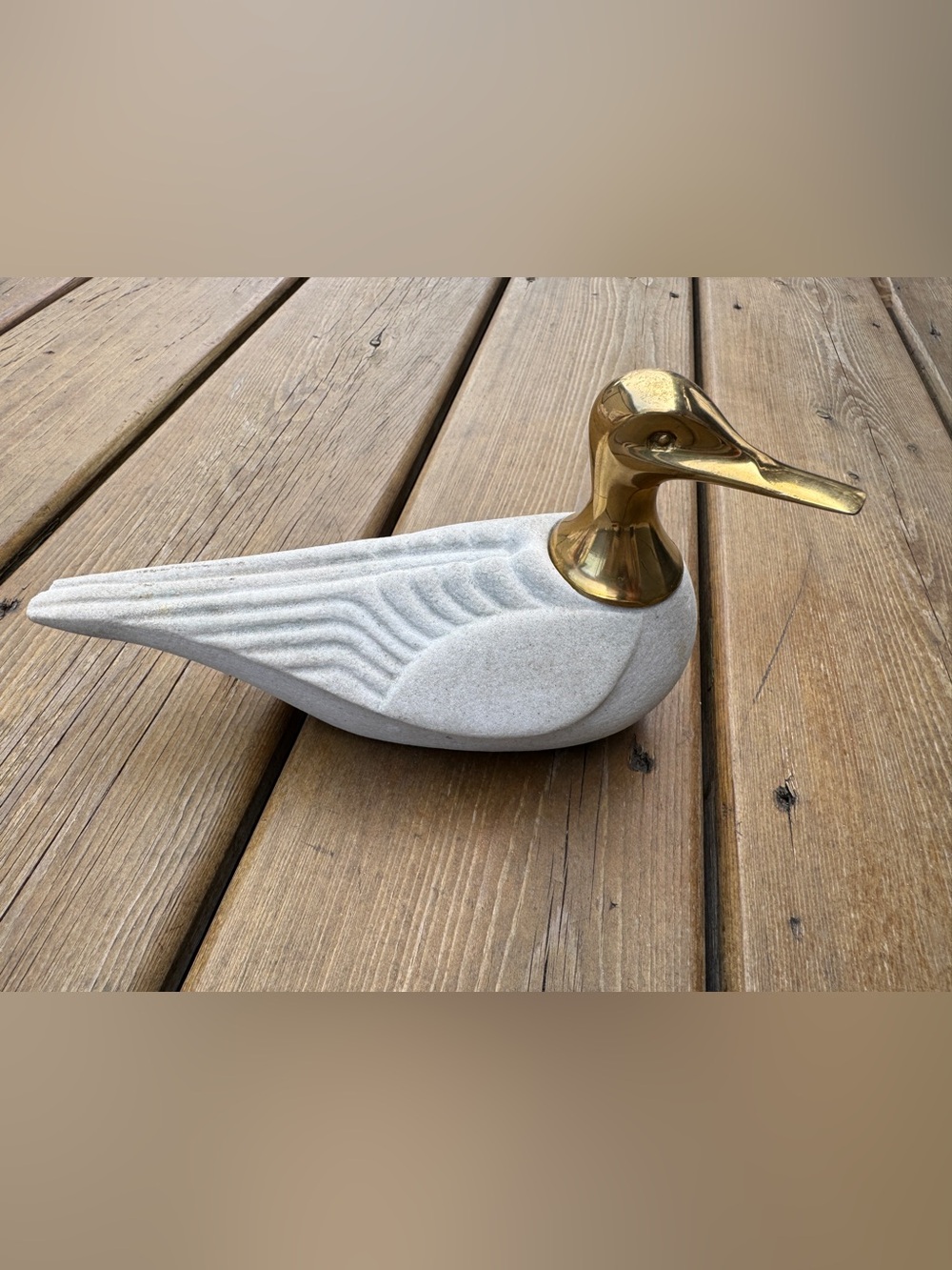Marbell Stone Art Belgium Duck Figurine Brass Head MCM Brutalist